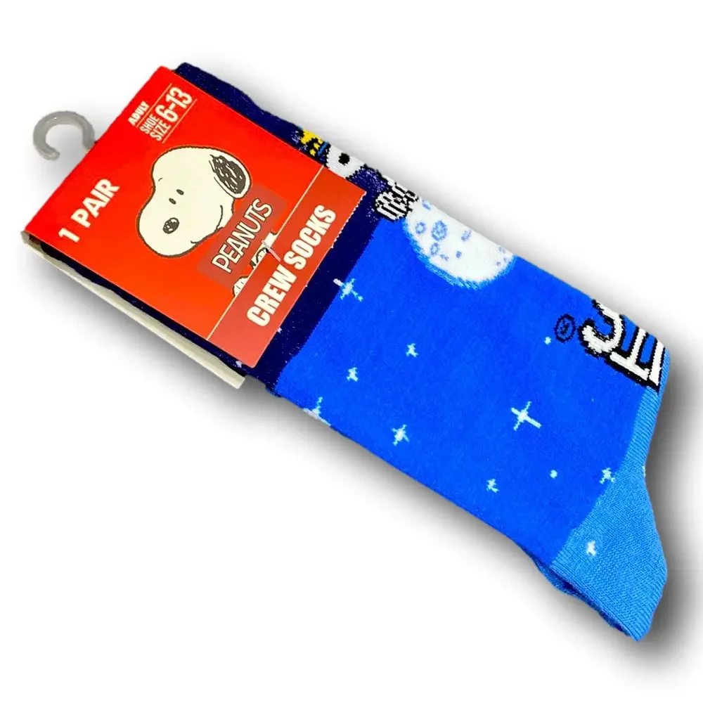 3/$20 Peanuts Snoopy Moon & Stars Funny Novelty Crew Socks - NWT